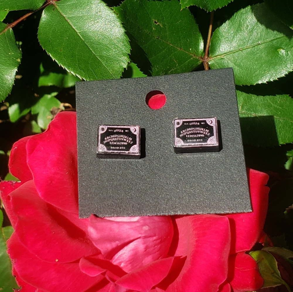 Mini Ouija Board Earrings/ Stainless Steel posts/ Resin Jewelry/ Pink